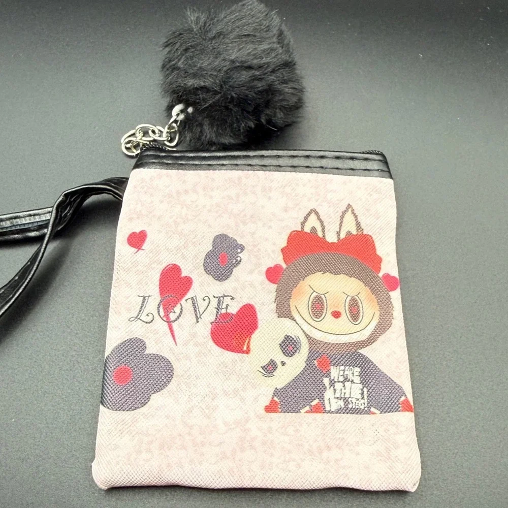 Cute‎ Cartoon Character Pouch Wristlet with Fuzzy Pom Pom
